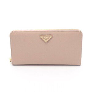 Prada SAFFIANO Triangle Round Long Wallet Leather Beige